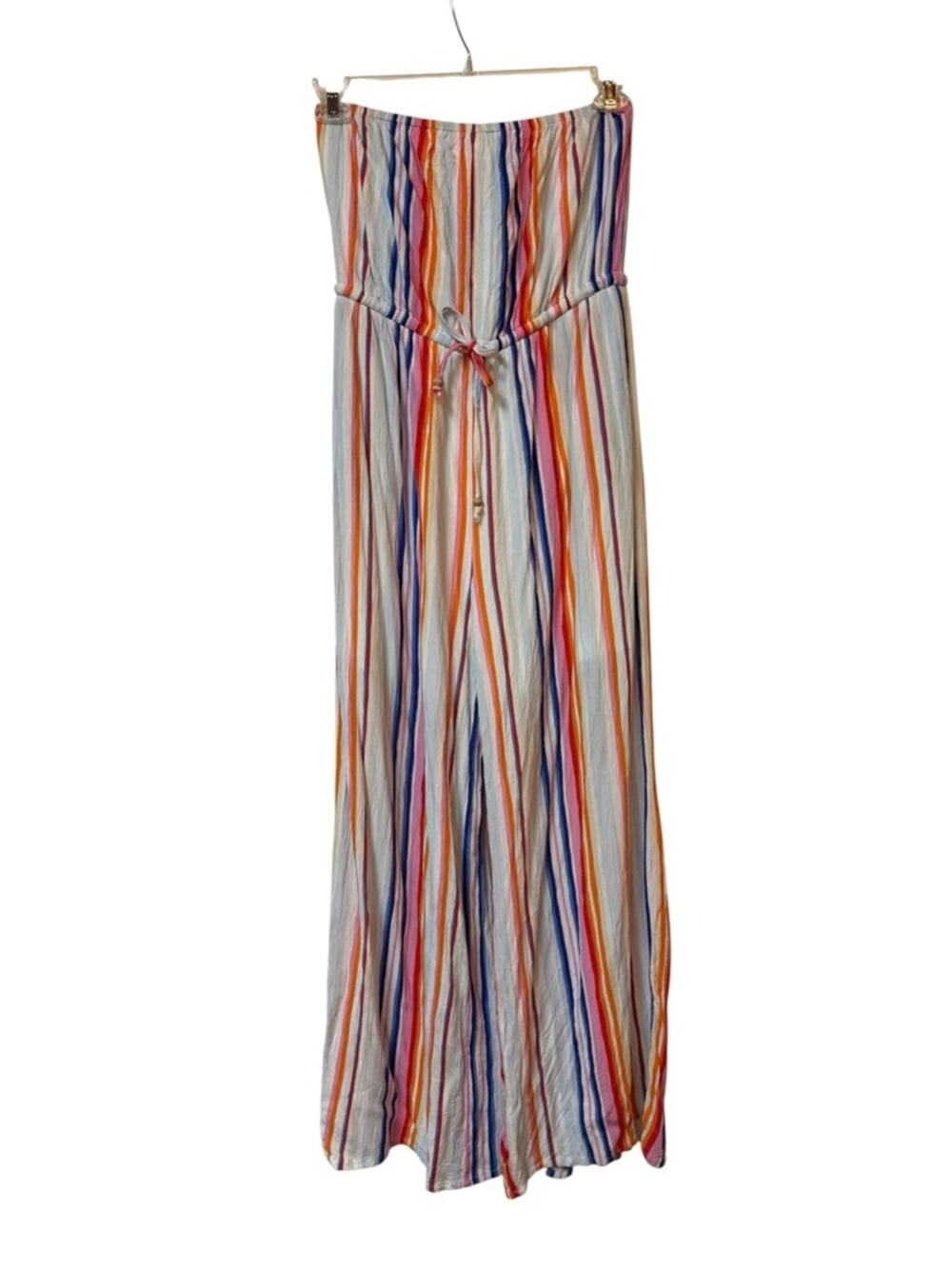 Versona 70s style Striped Multicolor Strapless Wide-Leg Jumpsuit Medium